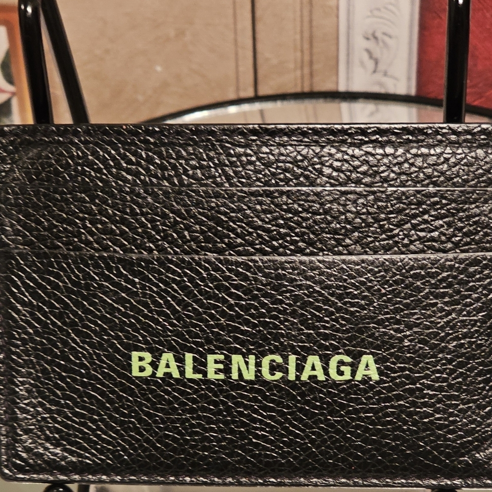 Balenciaga Black Grained Calfskin Leather Cash Card Holder
